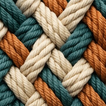 Braided Cotton Ropes in Teal Beige and Orange for Texture Pattern and Craft Design