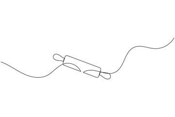 Obraz premium One line drawing of kitchen rolling pin for bakery tool minimalist isolated outline vector