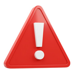 Red warning triangle with white exclamation mark isolated on transparent background