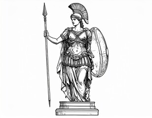 Obraz premium Greek Goddess Statue: Black And White Line Art