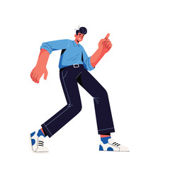 Cartoon vector illustration of a happy woman walking joyfully