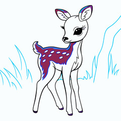 Adorable Cartoon Baby Deer in Grassland Illustration