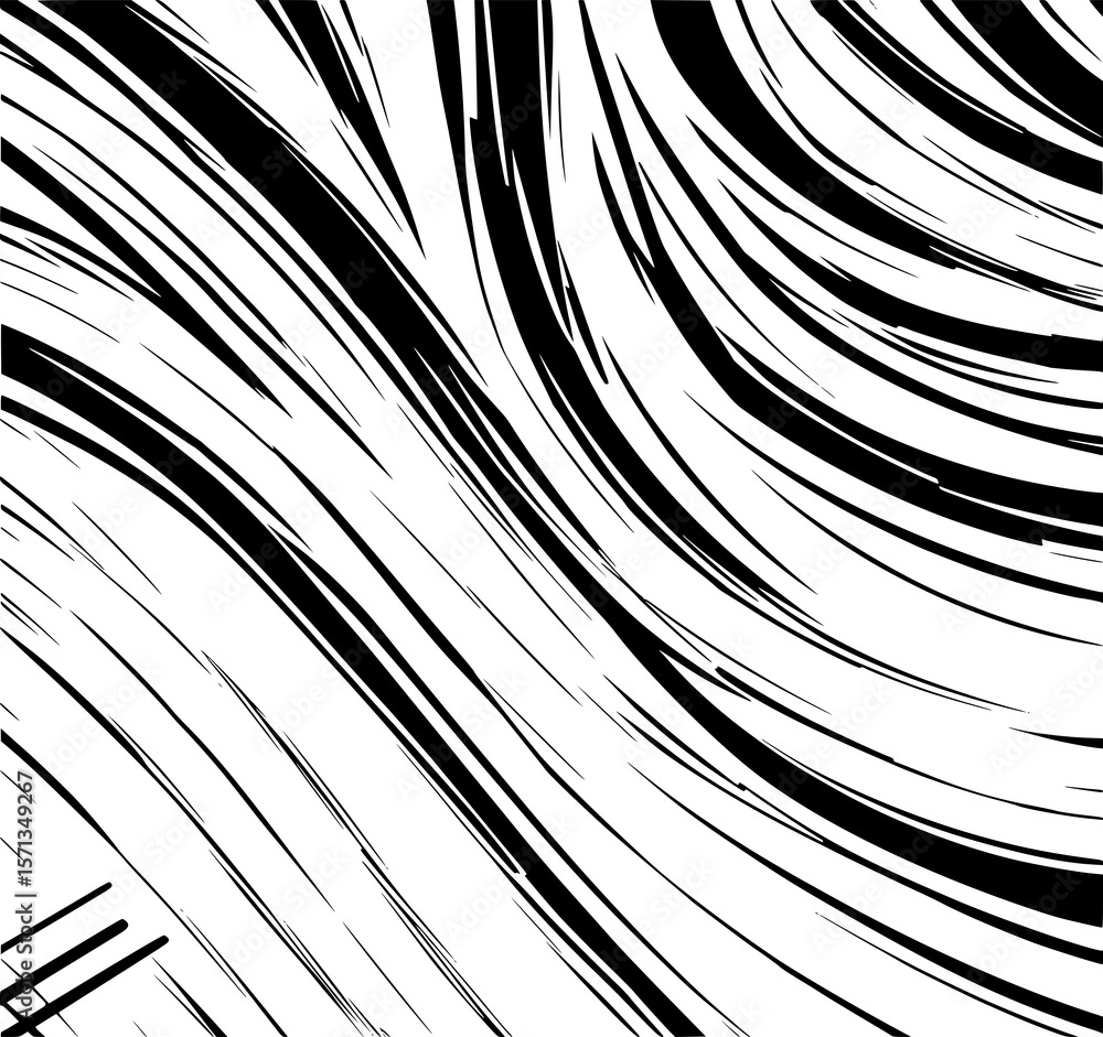 Poster abstract black and white swirl: a dynamic monochrome line art illustration features bold, curving st