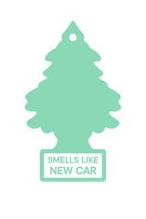 The classic tree air freshener announces the refreshing smell of a new car. Modern flat vector sticker label with icon and badge style, transparent background