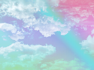 beauty sweet pastel pink and green colorful with fluffy clouds on sky. multi color rainbow image. abstract fantasy growing light