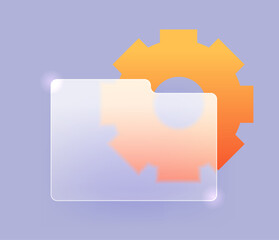 Data folder setting glass morphism icon. Web element vector sign