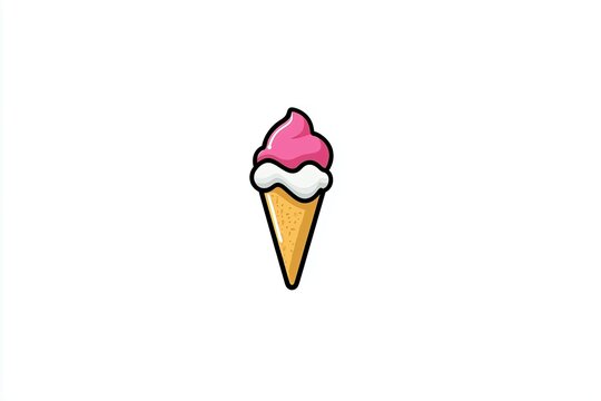 Minimalist vector ice cream cone design featuring pink and white soft serve on a cone, perfect for summer themed graphics and applications in food-related contexts