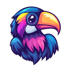 Obraz premium Vibrant Neon Toucan Bird Head, Colorful Tropical Artwork, Digital Illustration, Perfect for Logos, T-shirts, and Prints
