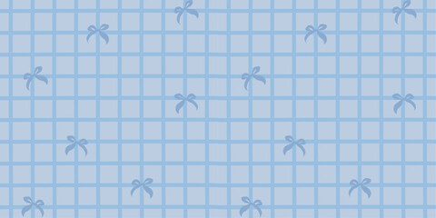 Cute Baby Blue Oblique Checkered Crisscross Pattern and Blue Coquette in a Seamless Pattern	