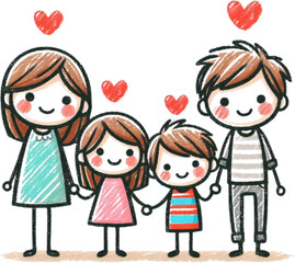 Young family having fun outdoors, Happy multi-generation family standing outdoors, Happy family father and mother with two children. Vector illustration. Generative ai
