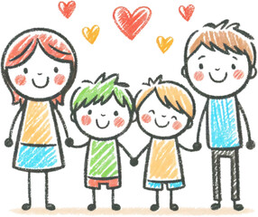 Young family having fun outdoors, Happy multi-generation family standing outdoors, Happy family father and mother with two children. Vector illustration. Generative ai