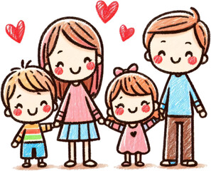 Young family having fun outdoors, Happy multi-generation family standing outdoors, Happy family father and mother with two children. Vector illustration. Generative ai