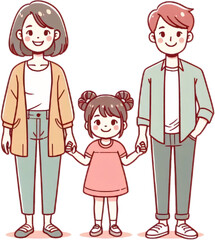 Young family having fun outdoors, Happy multi-generation family standing outdoors, Happy family father and mother with two children. Vector illustration. Generative ai