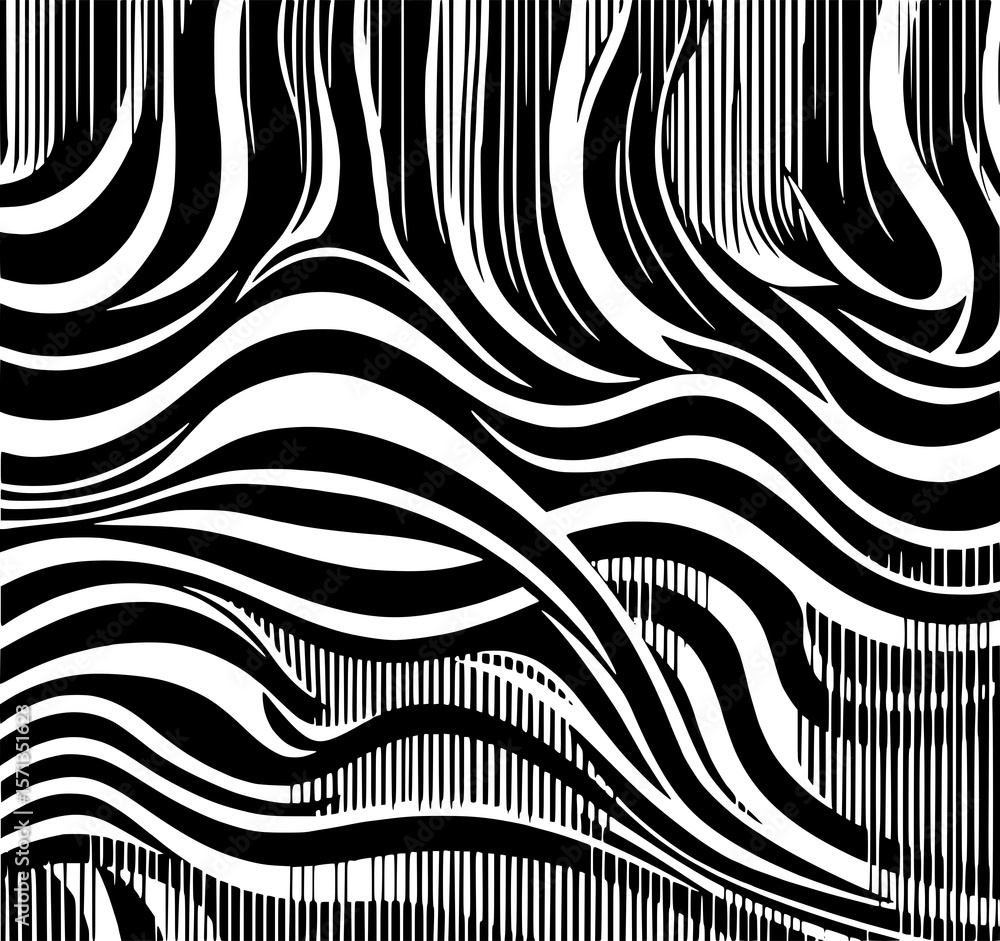 Poster abstract monochrome waves: a bold black and white illustration featuring dynamic, flowing lines crea