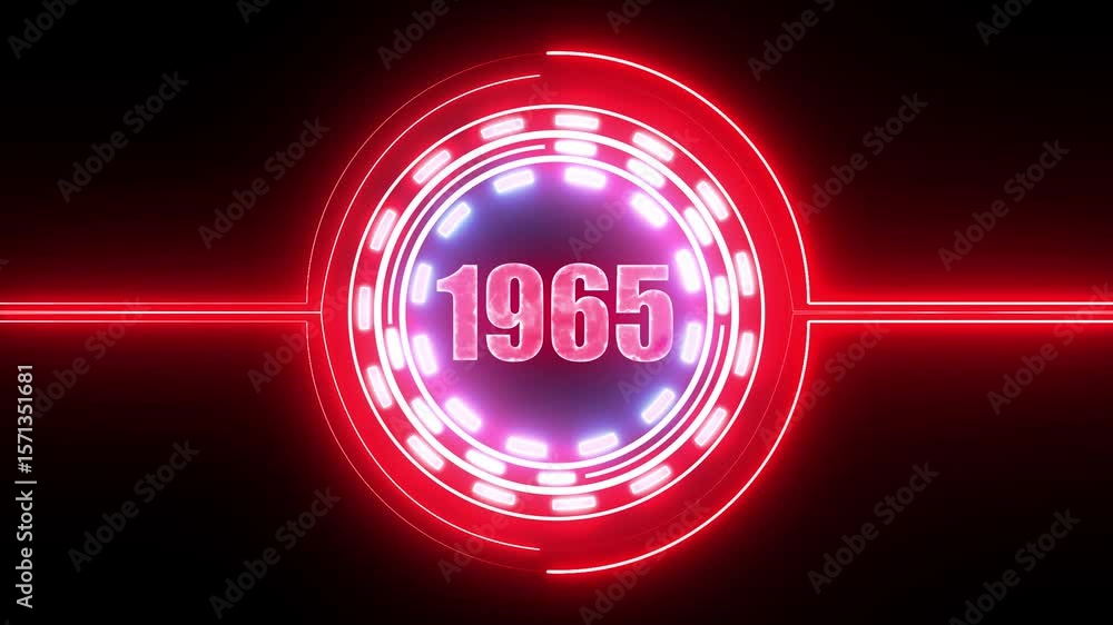 Poster 1965 text with screen effects of technological failures. concept of counting years. past year techno