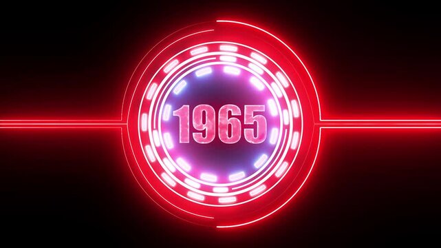 1965 text with screen effects of technological failures. Concept of counting years. Past year technology concept