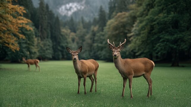 Grazing deer in a tranquil meadow lush forest background nature scene vibrant environment serene viewpoint capturing the essence of wilderness