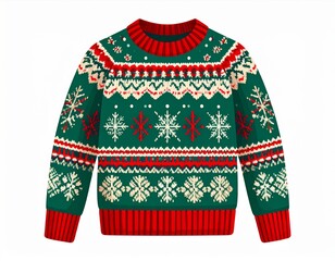 Green Red White Knit Christmas Snowflake Sweater
