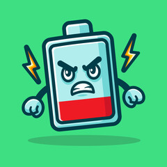 Cute Angry Battery Cartoon Vector Art, Illustration and Graphic