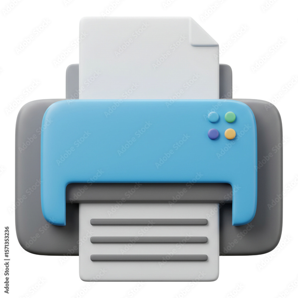Aufkleber modern 3d blue printer with paper output and input isolated on transparent background