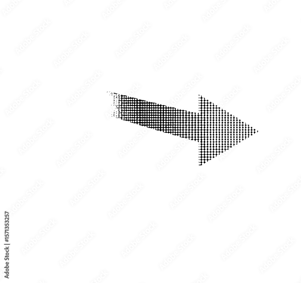 Poster halftone arrow: a bold monochrome illustration of a directional arrow rendered in a halftone pattern