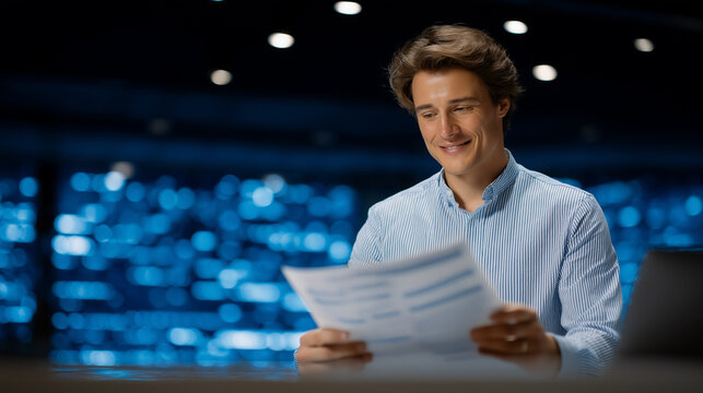 A helpful worker presenting data documentation in a lab