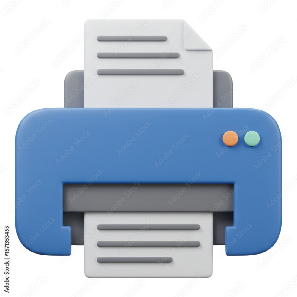 Aufkleber 3d blue printer machine with paper output and input isolated on transparent background