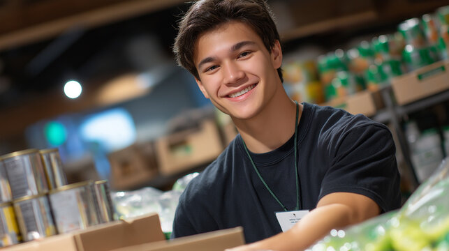Staff member restocking shelves in a produce section - Powered by Adobe