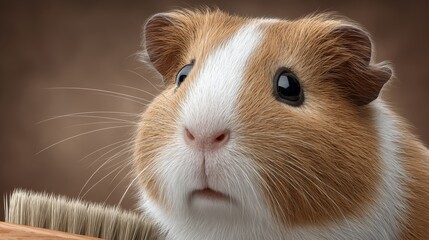 Gentle brushing of a pet guinea pig in a cozy environment macro detail animal care veterinary attention