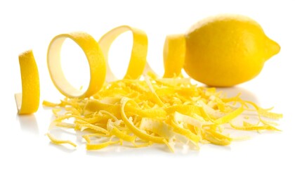 Lemon zest and peel on white background