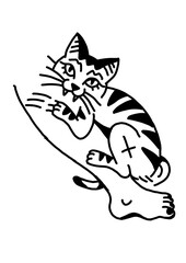 Cartoon cat biting a human leg. Funny feline vector illustration