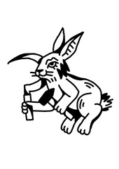 Cartoon bunny with hammer and wrench. Simple line art design