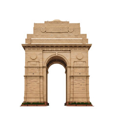 The India Gate isolated on white background. It is a war memorial also known as All India War Memorial in Delhi PNG file 