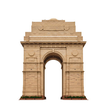 The India Gate isolated on white background. It is a war memorial also known as All India War Memorial in Delhi PNG file 