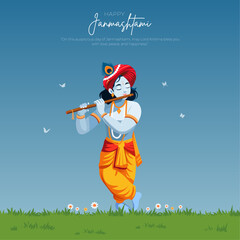 Happy Khrishna Janmashtami Dahi handi Hindu festival Post, lord krishna  birthday with gradient background.vector illustration design.