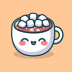 Cute Hot Chocolate Topped With Marshmallows Cartoon Vector Art, Illustration and Graphic