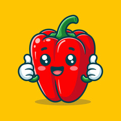 Cute Red Bell Pepper Cartoon Vector Art, Illustration and Graphic