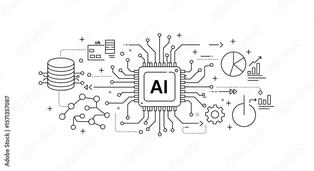 Poster innovative ai technology vector illustration - circuit board design for data science and analytics