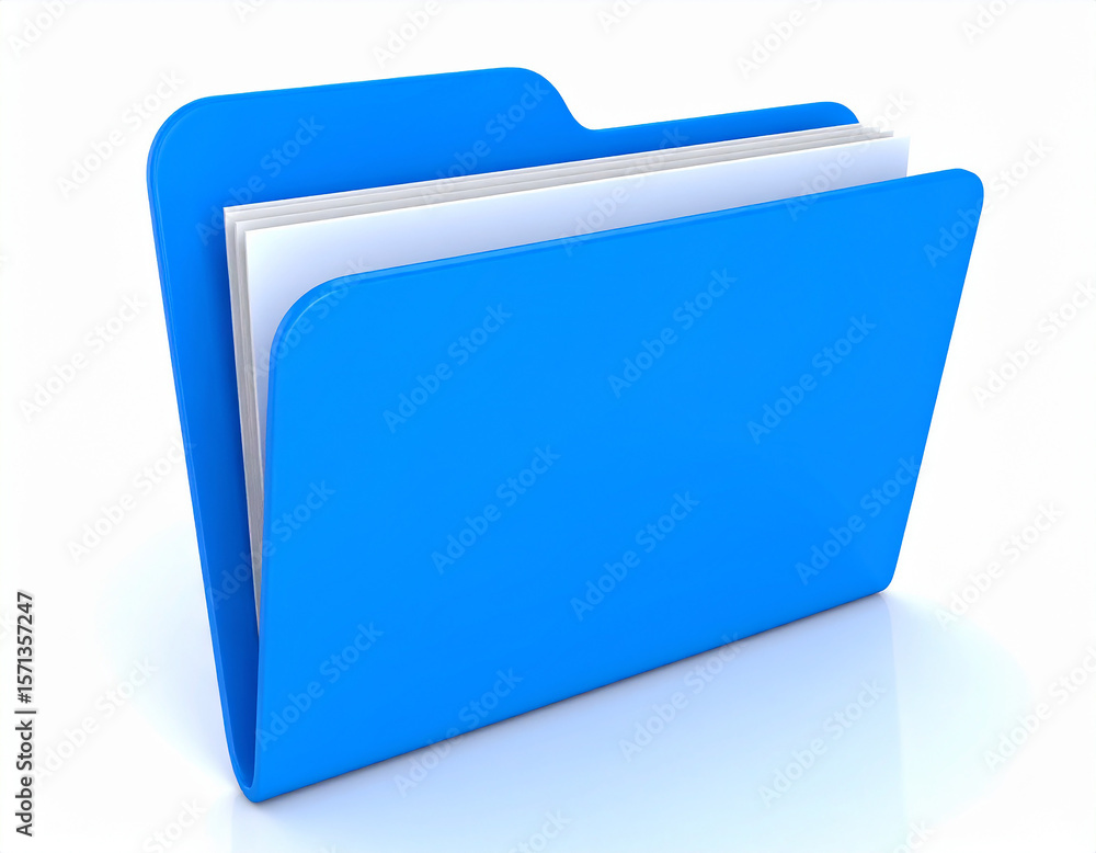 Poster a vibrant blue file folder filled with white paper signifying organization and data management conce
