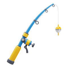 Cartoon fishing rod with reel and bobber isolated on transparent background