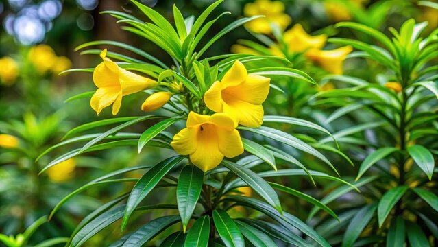 Thevetia Peruviana Yellow Flower In The Leaves