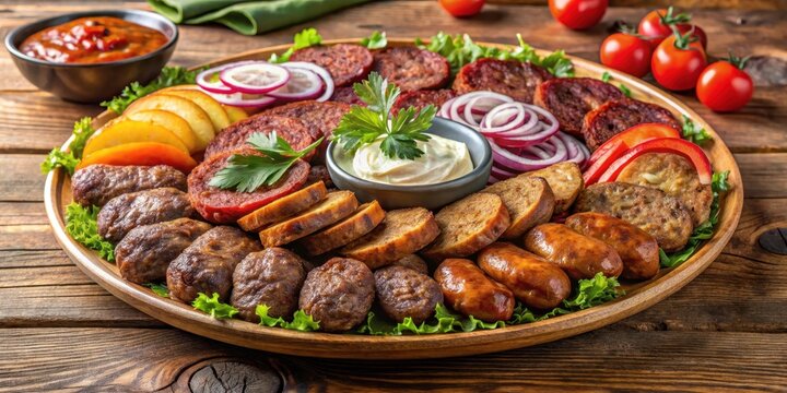 Serbian Pljeskavica Platter, meat patty, traditional,  meat patty, traditional, burgers, burgers with salad, meal