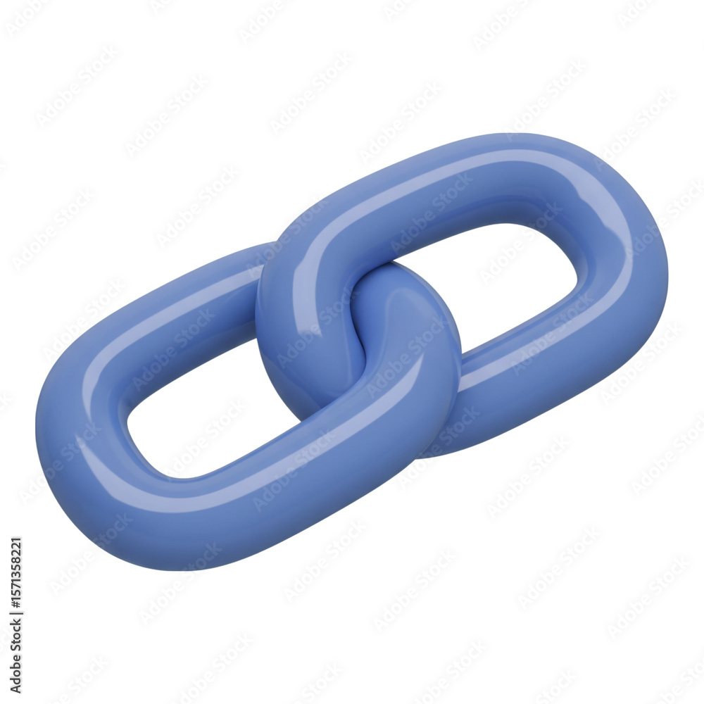 Poster shiny blue interlocking chain links isolated on transparent background