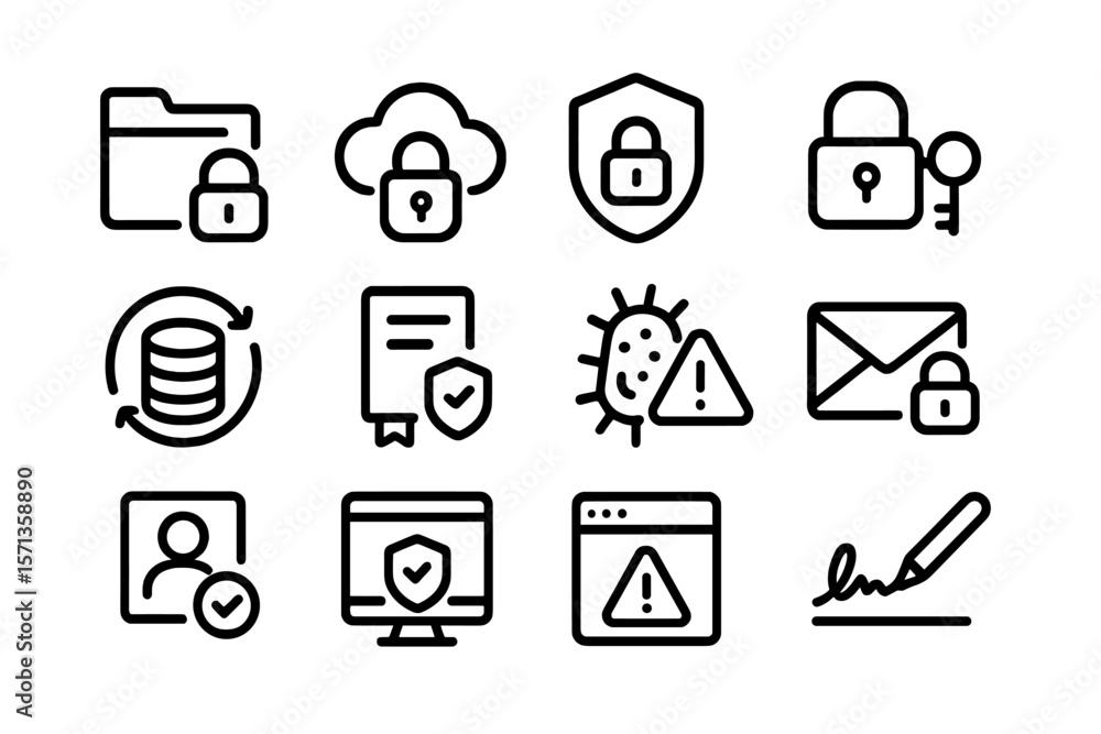 Poster cybersecurity icons vector illustration: data protection and secure communication design for digital