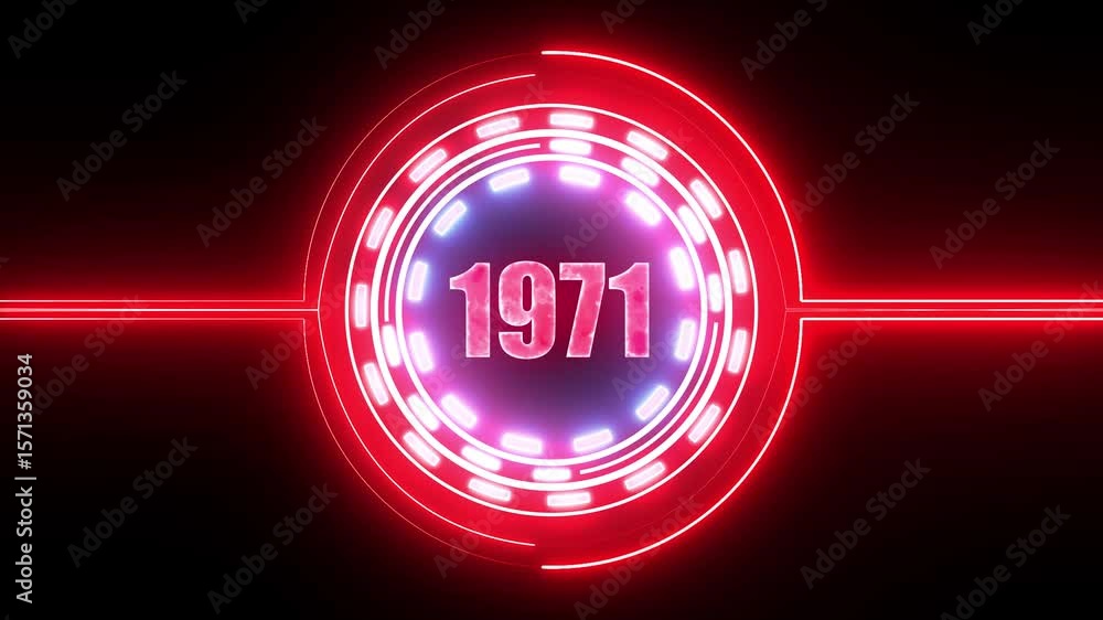Poster 1971 text with screen effects of technological failures. concept of counting years. past year techno