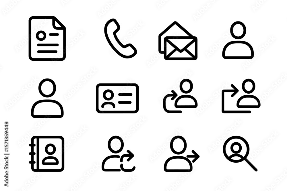Poster contact and communication icons vector illustration in simple line style for web and app design