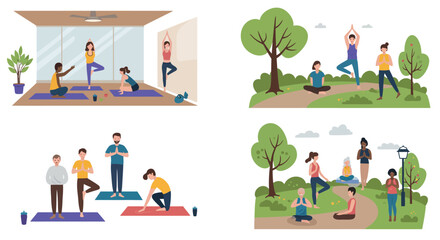 Obraz premium Yoga fitness vector illustration for wellness, relaxation, and meditation design in flat style