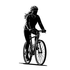 Obraz premium Minimalist black and white illustration of a woman riding a bicycle