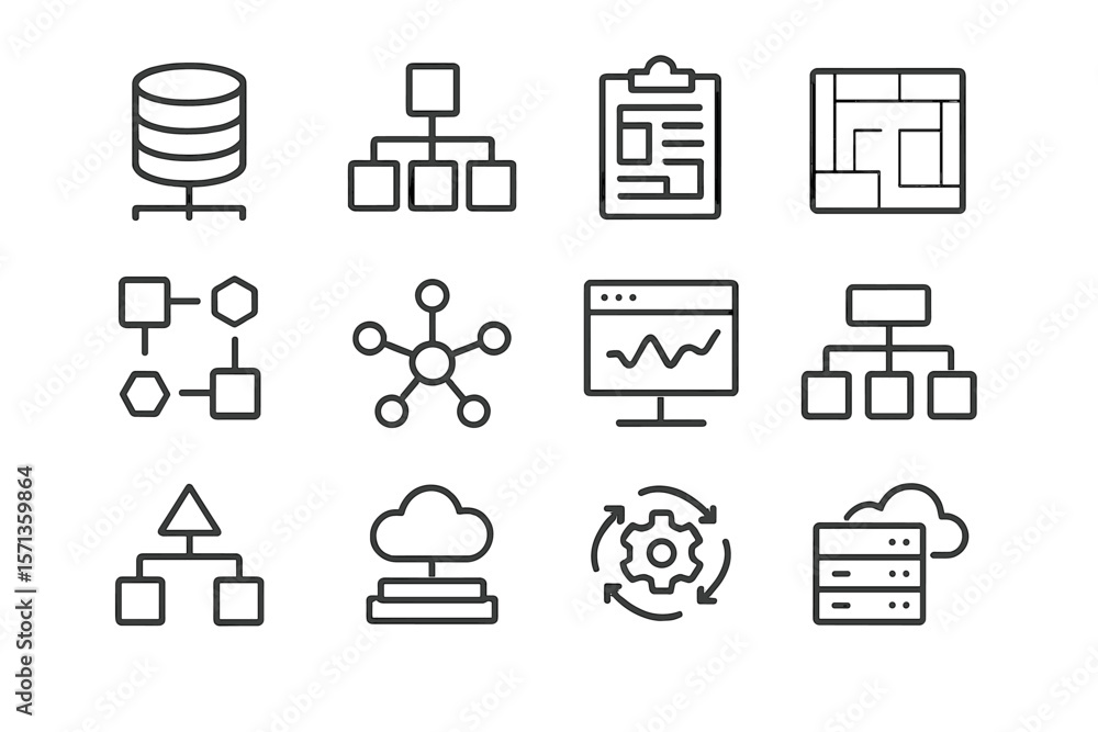 Poster network and data management icons vector illustration for tech design