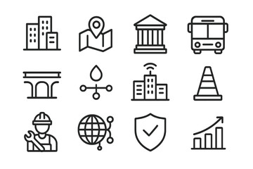 City infrastructure and transportation icons vector illustration for urban design projects